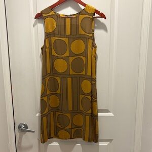 Vintage Banana Republic Stunning Silk Geometric Yellow Sleeveless Dress, pockets